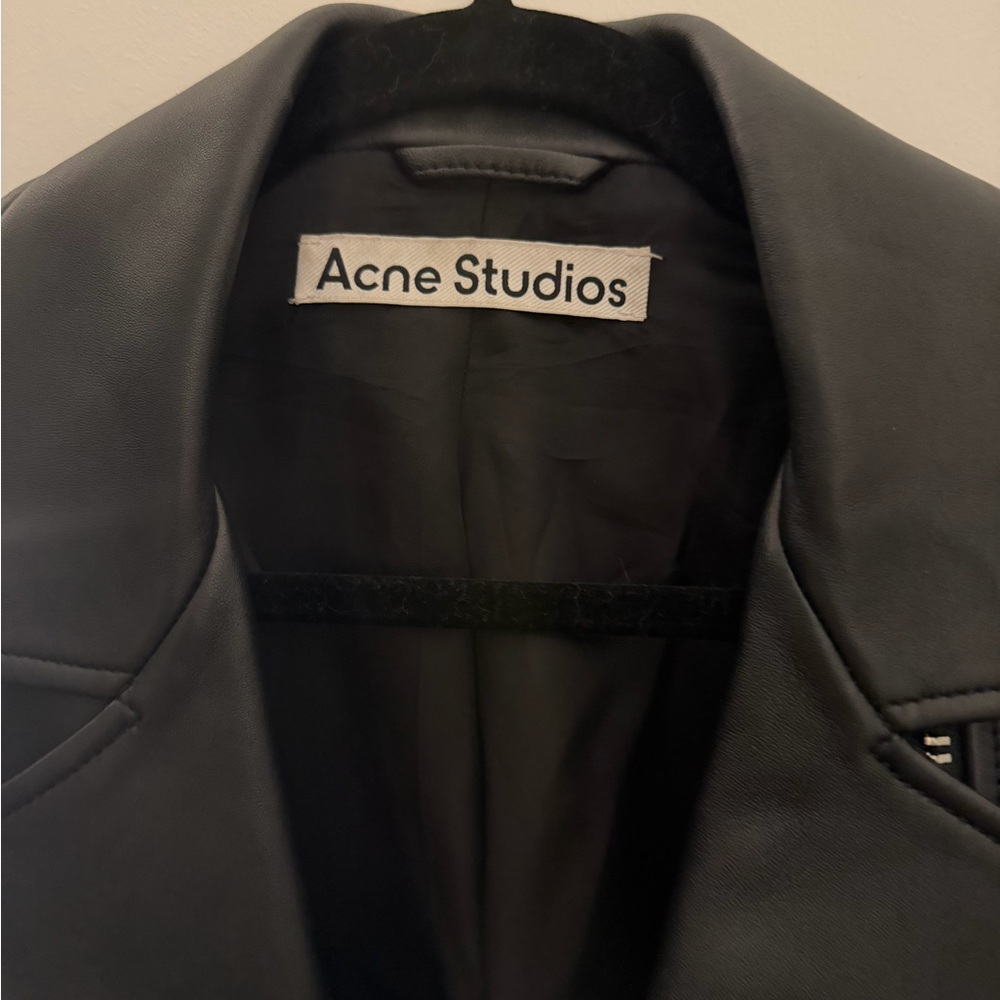 Acne Studios Black Leather Moto Jacket with Silver Hardware - Picture 2 of 3